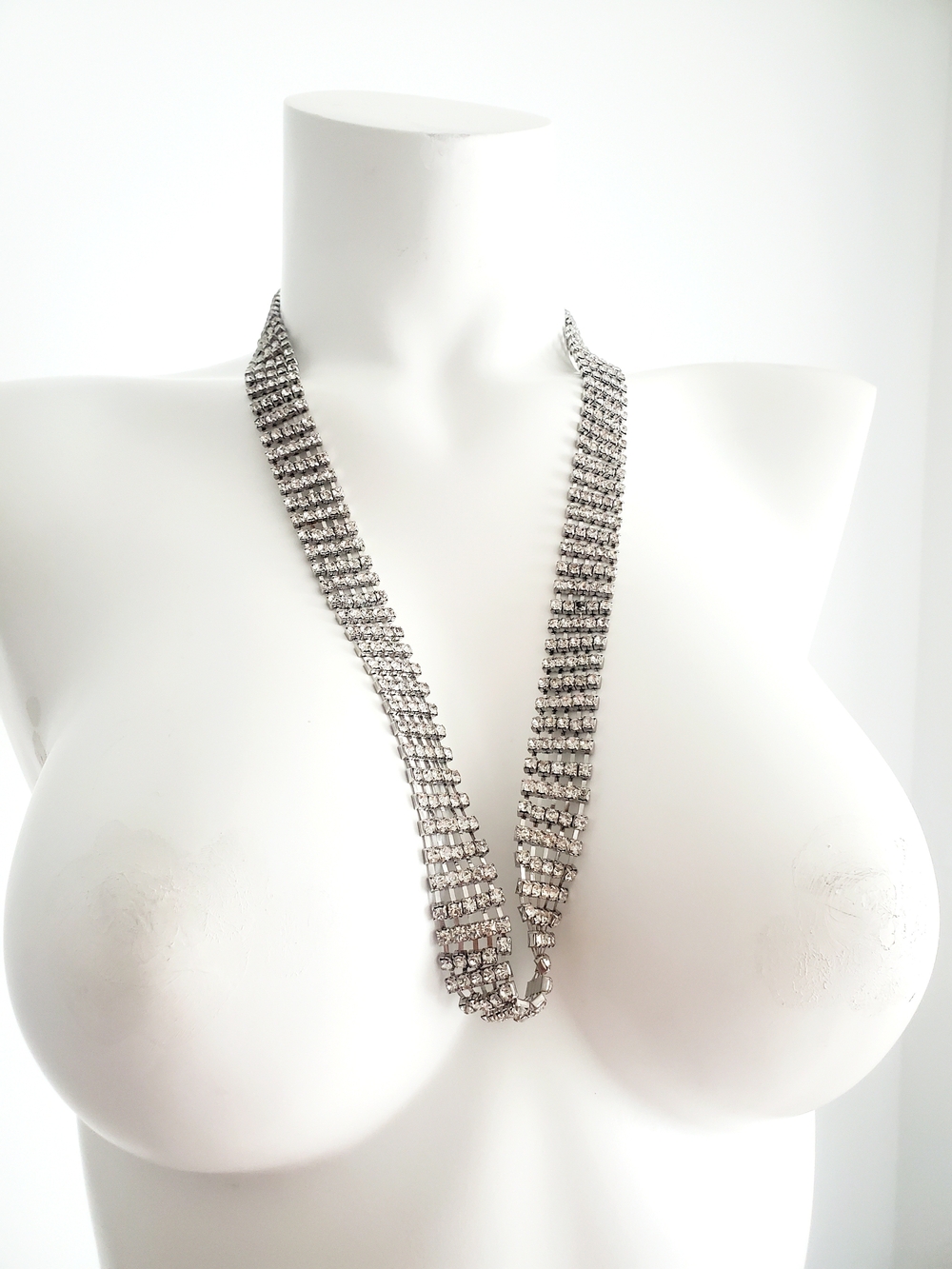 Rhinestone Multi-Row Silver Necklace